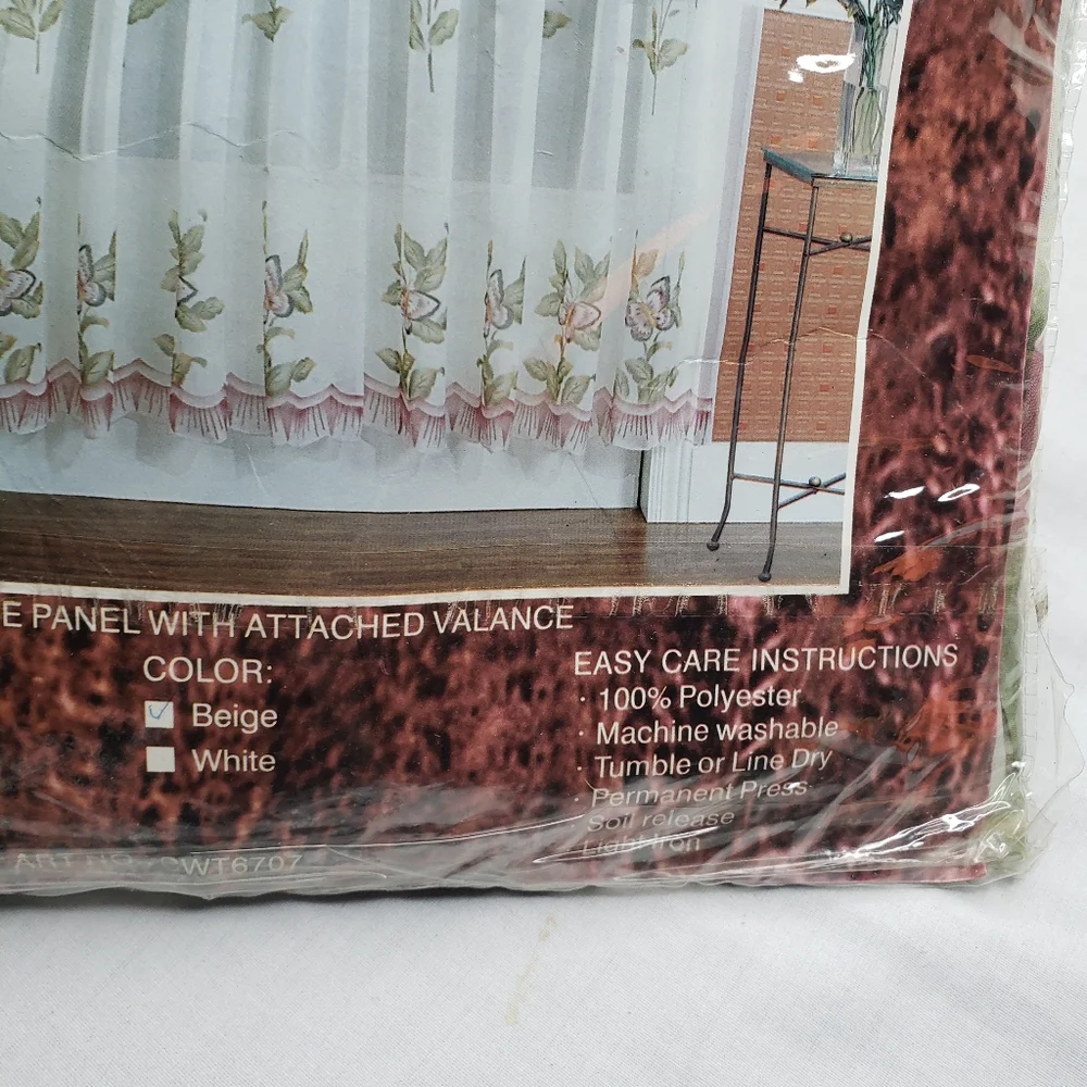 Andrea Sheer Curtain Panel 60 x 90 Pink Butterflies Green Gold Attached Valance